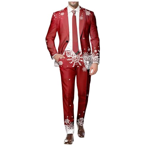 Herren Weihnachten Anzug Freizeit Business Jacke Hosen Outfit Slim Fit 2 Teilig Weihnachtskostüme Hochzeit Weihnachtsmotiv Anzüge Set Sportlich Colorful Partyanzug Gedruckte Blazer Partyanzug von Generisch