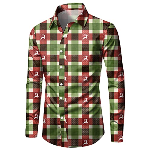 Herren Weihnachten Hemd Weihnachtshemd Herren Funky Langarm Button Christmas Hawaiihemd Button Down Weihnachtsmann Reindeer Weihnachten Muster Print Freizeithemd Tops Weihnachtspullover Xmas (64-H, L) von Generisch