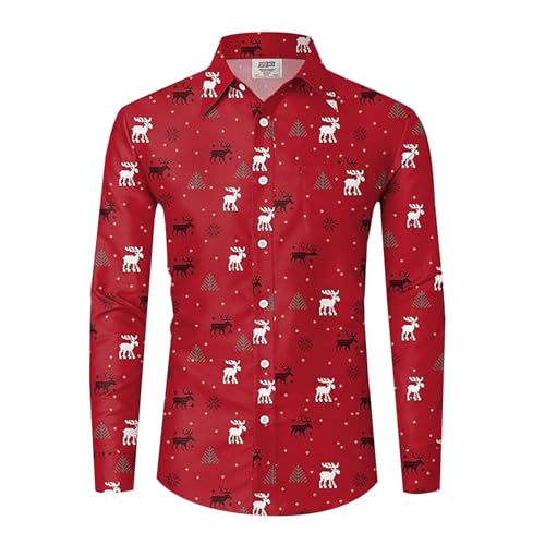 Herren Weihnachten Hemd Weihnachtshemd Herren Funky Langarm Button Christmas Hawaiihemd Button Down Weihnachtsmann Reindeer Weihnachten Muster Print Freizeithemd Tops Weihnachtspullover Xmas Hemd von Generisch