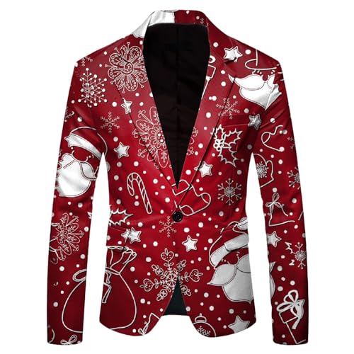 Herren Weihnachten Sakko Anzugjacke Weihnachten Weihnachtsbaum Lustig Männer Christmas Festlich Freizeitjacke Slim Fit Anzugjacke Party Sakko Festlich Sakko (XL) von Generisch