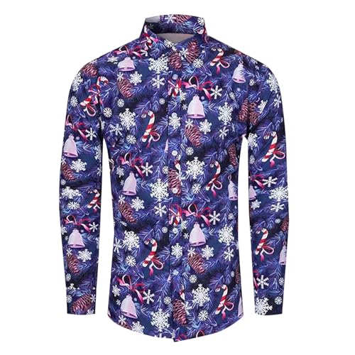 Herren Weihnachts Hemd Weihnachtshemd Herren Ugly 3D Lustig Weihnachten Muster Funky Hemden Langarm Button Down Freizeithemd Xmas Shirts Slim Fit Weihnachtspullover Hawaiihemd Regular Fit Freizeithemd von Generisch