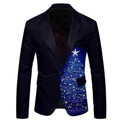 Herren Weihnachtsjacke Modern Weihnachten Sakko Herren Bedruckte Langarm Anzugjacke Xmas Kostüm Sportlich Freizeit Sakko Slim Fit Lässiger Urlaubsblazer Festliches Outfit Weihnachtsanzug M2024 von Generisch
