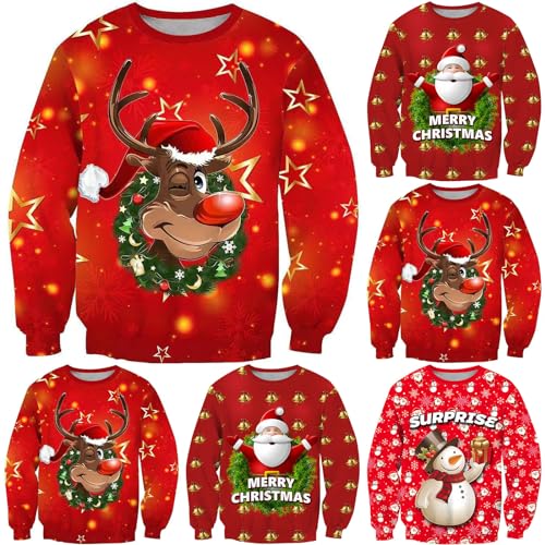 Herren Weihnachtspullover Lustig Reindeer Schneemann Langarmshirt Strickpulli mit Rundhals Ugly Christmas Sweater Winterpullover Party Style Weihnachtspulli Strick Weihnachten Sweatshirt von Generisch