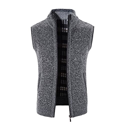 Herren Weste Fleece Fütterung Winter Frühling Strickjacke Ärmellose Fleecejacke Stehkragen Strickweste Winterboden gestrickter Strickweste einfarbiger Kordelzug-Sweatshirt-Weste-Mantel Mantel von Generisch