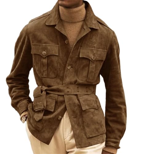 Herren Wildleder Jacke Jagd Bequem Casual Motorradjacke Herren Winterjacke Mäntel, helles kaffebraun, M von Generisch