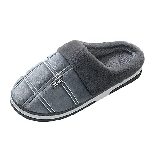 Herren Winter Home Baumwolle Slides Weihnachten Geweih Druck Thermo Hausschuhe Casual Home Schuhe Memory Foam Hausschuhe für Herren Größe 45, grau, 42 1/3 EU von Generisch