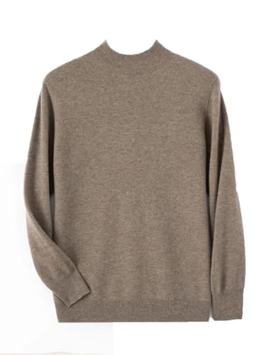Herren Winter Kaschmir Pullover 100% Merinowolle Strickpullover Business Halb Hoher Kragen Langarm Pullover, Braun-Grau, L von Generisch