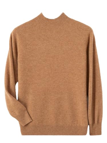 Herren Winter Kaschmir Pullover 100% Merinowolle Strickpullover Business Halb Hoher Kragen Langarm Pullover, Goldbraun, Grau, L von Generisch