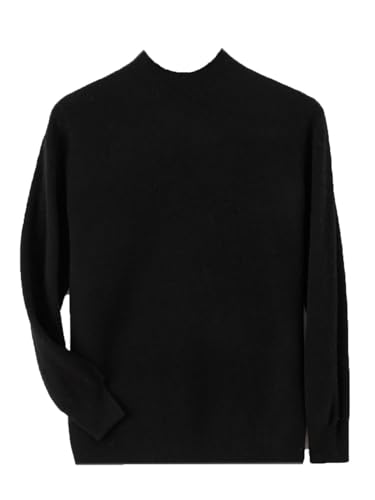 Herren Winter Kaschmir Pullover 100% Merinowolle Strickpullover Business Halb Hoher Kragen Langarm Pullover, Schwarz , L von Generisch