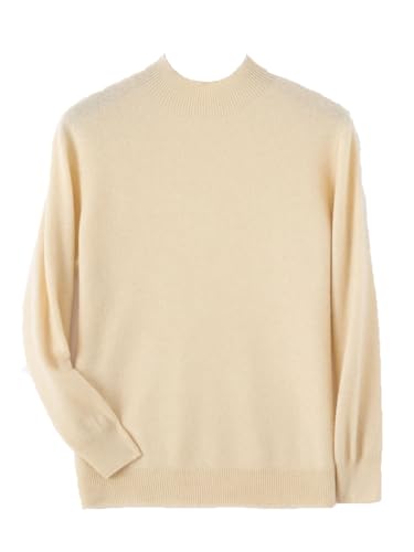 Herren Winter Kaschmir Pullover 100% Merinowolle Strickpullover Business Halb Hoher Kragen Langarm Pullover, beige, M von Generisch