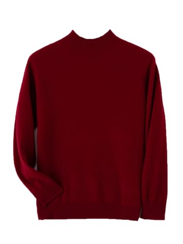 Herren Winter Kaschmir Pullover 100% Merinowolle Strickpullover Business Halb Hoher Kragen Langarm Pullover, weinrot, L von Generisch