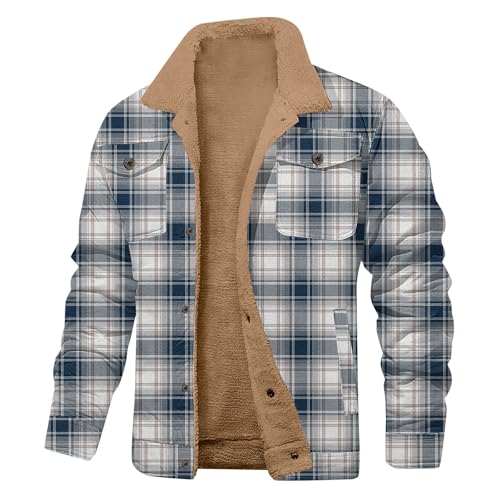 Herren Winterjacke Gefüttert Hemdjacke Thermo Karierts Freizeithemd mit Multi Taschen Fleecejacke Herren Outdoorjacke Warme Holzfällerhemd für Herbst und Winter von Generisch