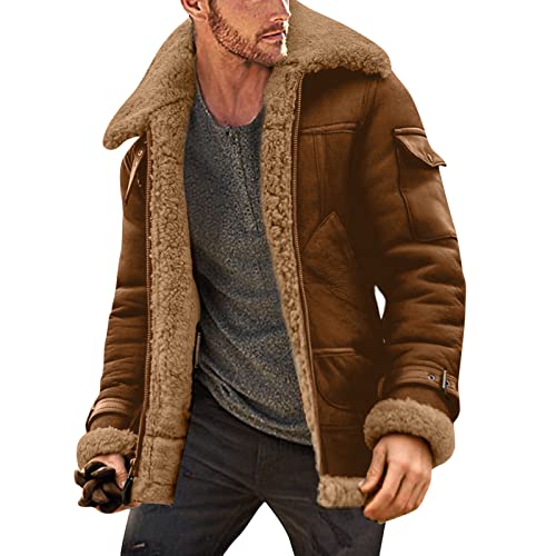Herren-Winterjacke aus Schaffell, gepolsterte Lederjacken, warme Langarm-Sherpa-Futter, gepolsterte dicke Jacke, warm, langärmelig, Sherpa-Futter, gepolstert, dicker Mantel, Übergröße, Wintermantel, von Generisch