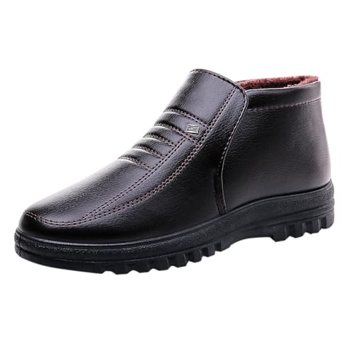 Herren Winterlederboots – Warme Futterung, Bequemer Slipper Schnitt, Robuste Sohle | Ideal für Alltag, Winter & Kälte Baumwollschuhe Warm Gepolsterte High Top Lederschuhe Männliche (Coffee, 41) von Generisch
