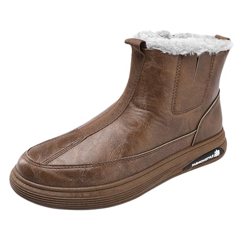 Herren Winterstiefel Leder Gefüttert Winterboots Wasserdichtes Schneestiefel Dickes Fleece Schneeboots Retro Thermostiefel mit Reißverschlüsse Boots Gemütlich Stiefel Flache Snowboots von Generisch