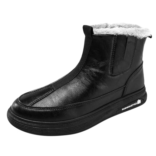 Herren Winterstiefel Leder Gefüttert Winterboots Wasserdichtes Schneestiefel Dickes Fleece Schneeboots Retro Thermostiefel mit Reißverschlüsse Boots Gemütlich Stiefel Flache Snowboots von Generisch
