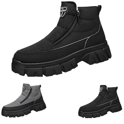 Herren Winterstiefel Mit Reißverschluss, Wanderschuhe Herren Wasserdicht Hoch Schneestiefel Gefüttert Arbeitsstiefel Thermo Wanderschuhe Vegan Schneeschuhe Vintage Schneeboots rutschfeste Schuhe von Generisch