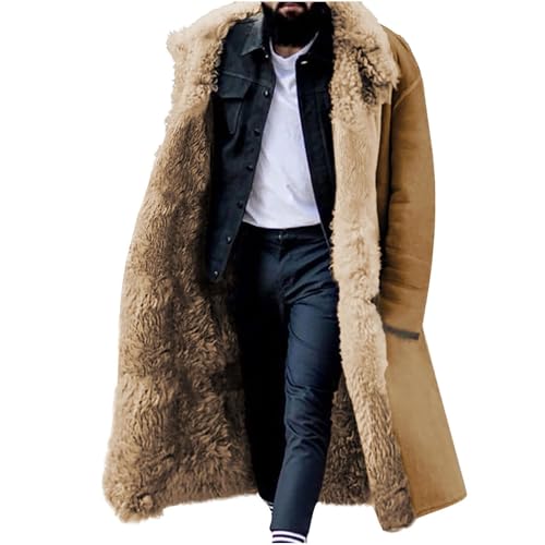 Herren Wollmantel Dickes Lange Winterjacke Warme Gefüttert Trenchcoat Winddichte Wintermantel Einreiher Fleecemantel Casual Oberbekleidung Thermo Fleece Plüschmantel Slim Fit Winter Mantel Übergröße von Generisch