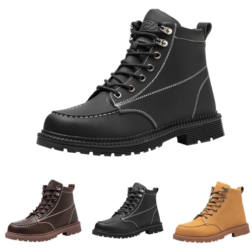 Herren Worker Boots, Wanderstiefel mit Warmfutter, Winterstiefel aus Elastischem mit Leder, Stiefel für Urbaner Winteroutfits, Klassisches Arbeitsschuhe, Herbst Kurzstiefel, Leder Outdoorschuhe von Generisch