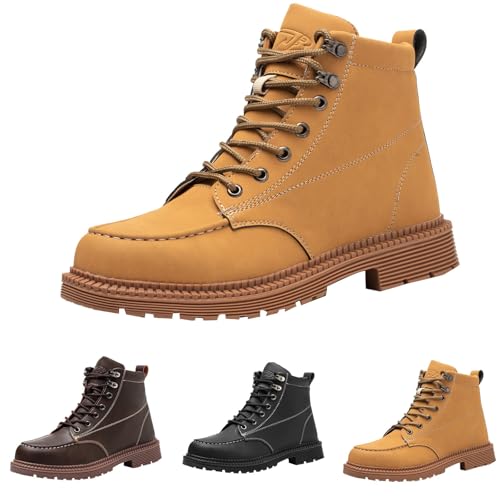Herren Worker Boots, Wanderstiefel mit Warmfutter, Winterstiefel aus Elastischem mit Leder, Stiefel für Urbaner Winteroutfits, Klassisches Arbeitsschuhe, Herbst Kurzstiefel, Leder Outdoorschuhe von Generisch
