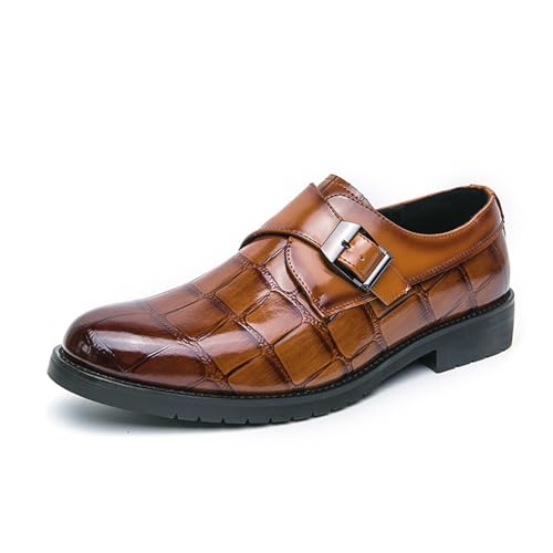 Herren bedruckte Plateau-Slip-On Penny Loafers, modisch, runde Zehenpartie, rutschfeste Sohle, Business-Schuhe für Fahren, Büro, Party, gelb, 42.5 EU von Generisch
