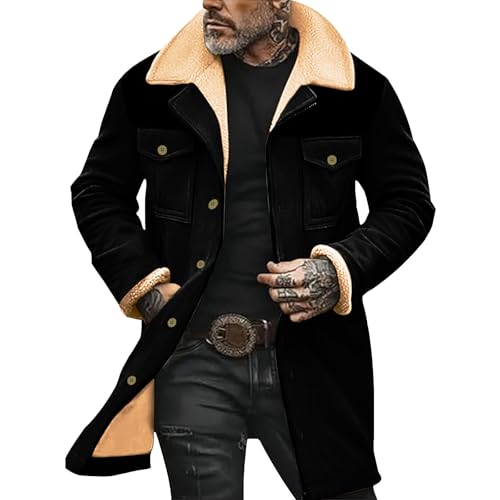 Herren gefüttert Vintage Lederjacke Wildledertasche Plüsch umgekehrter Kragen Freizeitjacke Warm Casual Mantel für Winter Wolle Wintermantel mit Kurze Gefütterte Winterjacke für Männer von Generisch