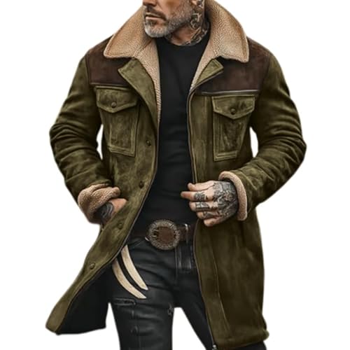 Herren gefüttert Vintage Lederjacke Wildledertasche Plüsch umgekehrter Kragen Freizeitjacke Warm Casual Mantel für Winter Wolle Wintermantel mit Kurze Gefütterte Winterjacke für Männer von Generisch