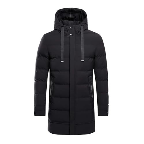 Herren und Winter, einfach, bequem, warm, Übergröße, mit Kapuze, mittellang, Baumwolljacke, lässig, Baumwollmantel, Übergröße, Schwarz , 6XL von Generisch