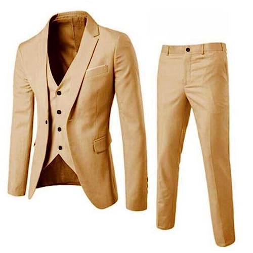 Herrenanzug, Halloween-Kostüm, Herrenanzug, schmal, 3-teilig, Business, Hochzeit, Party, Jacke, Weste und Hose, Mantel, große und große Sweatanzüge, Herren, Größe 5XL, khaki, XL von Generisch