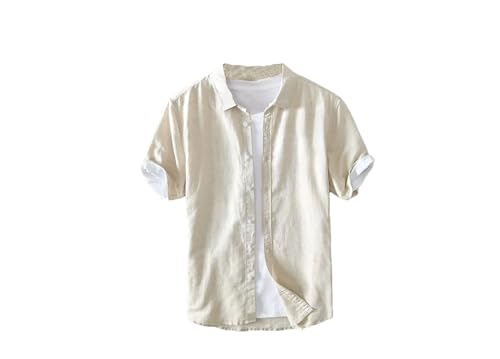 Herrenhemd, kurzärmelig, Leinen, einfarbig, schmale Passform, Business-Casual-Oberteil, beige, XL Herrenhemd, kurzärmelig, Leinen, einfarbig, schmale Passform, Business-Casual-Oberteil, beige, XL von Generisch