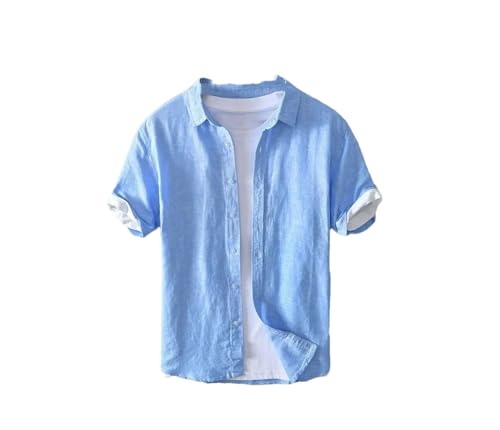 Herrenhemd, kurzärmelig, Leinen, einfarbig, schmale Passform, Business-Casual-Oberteil, blau, XXL Herrenhemd, kurzärmelig, Leinen, einfarbig, schmale Passform, Business-Casual-Oberteil, blau, XXL von Generisch