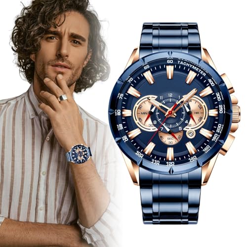 Herrenmetall Uhr, wasserdichte Uhren für Männer, wasserdichte Handgelenks Uhren für Männer, Modeschmuck, Klassische Kalenderdatum mechanische Band für Geburtstage, Neujahr von Generisch