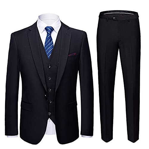 Herrenmode Business Hochzeitskleid Anzug,Slim Fit Standard Version Ein-Knopf 2-Teiliger Anzug,Solide Ein-Knopf-Abschlussball-AnzüGe Blazer Smoking Weste & Hose (5XL,Schwarz 3) von Generisch