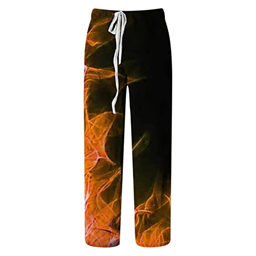 Herrenmode Casual Druck Leinentasche Schnürhose Freizeithose Man Jogginghose (Orange, M) von Generisch