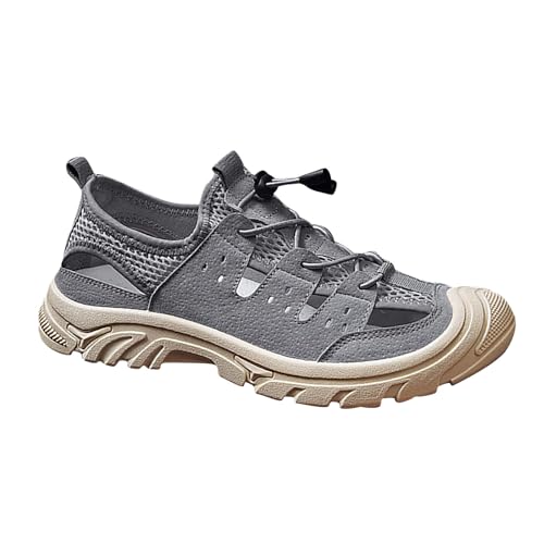 Herrenschuhe, hohl, atmungsaktiv, Zehentasche, Outdoor, Freizeitschuhe, Netzschuhe, rutschfest, atmungsaktiv, Sport, Wanderschuhe, bequemste Sandalen für Herren, grau, 7.5 UK 3X-Narrow von Generisch