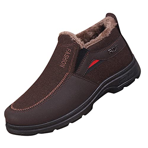 Herrenschuhe Herren Schneestiefel Runde Zehe Dicker unterer Schlupf auf einfarbigem warm bequem Leichte Schuhe Herren Atmungsaktiv (A, 41) von Generisch