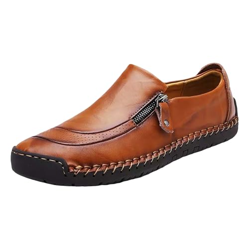 Herrenschuhe Leder Businessschuhe Classic Lederschuhe Atmungsaktive Weit Zehenschuhe Leichtgewichts Arbeitsschuhe mit Reißverschlüsse Leder Sneakers Freizeit Arbeitsturnschuhe Shoes von Generisch