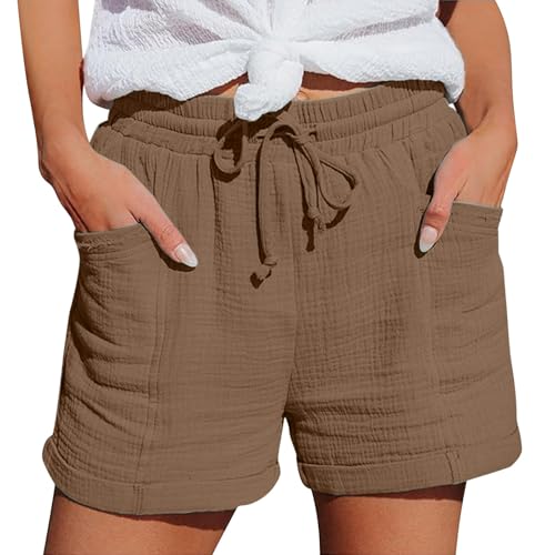 Herrenshorts Leinen Leichte Luftige Sommershorts Einfarbige Lockere Passform Kurze Freizeithose Kurze Hose Damen Baumwolle Atmungsaktives,Hautfreundliches Material von Generisch