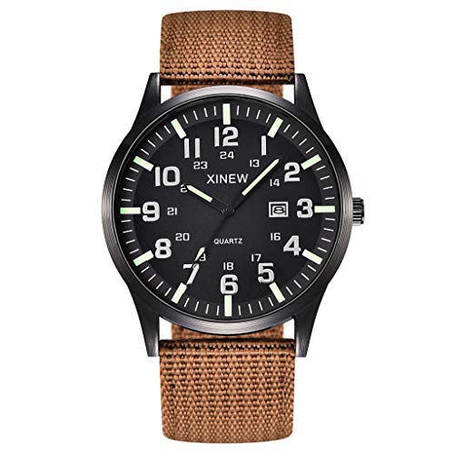 Herrenuhr Militär Chronographen Dial für Männer rund am Handgelenk Quarz Uhr Datum Polyamid-Herrenuhr Damenband Ansehen Mit Zahlen (D, One Size) von Generisch