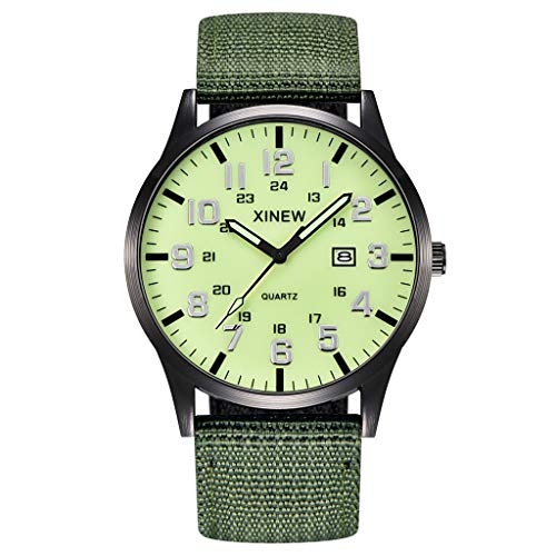 Herrenuhr Militär Chronographen Dial für Männer rund am Handgelenk Quarz Uhr Datum Polyamid-Herrenuhr Damenband Ansehen Mit Zahlen (E, One Size) von Generisch