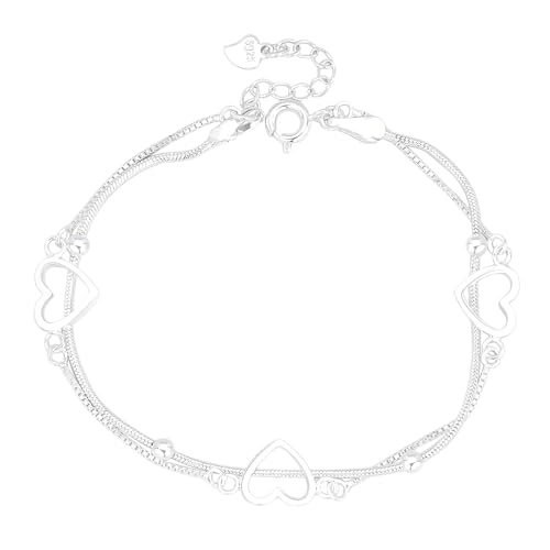 Herz Armband Für Frauen, Silber Armreif Herzschmuck, Doppelschicht Verstellbares Schmuck Armband Für Freundschaft Hochzeit Geburtstag von Generisch