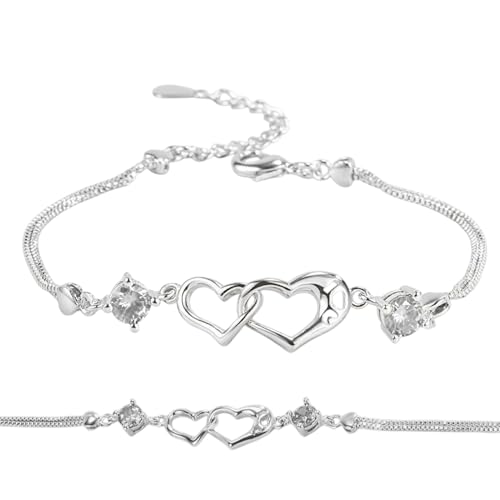 Herz Ketten Armband,Verstellbares Herz Schmuck | Geschenk Für Tochter Kollegin Freundin Oma Jugendliche Weihnachten Valentinstag von Generisch