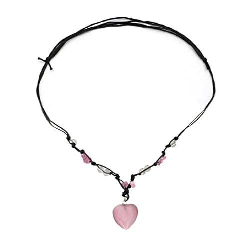 Herz-Naturstein-Halskette, gewebte Kordelkette, Choker für Damen und Mädchen, Unisex-Halskette, Edelsteinschmuck, Ornament, Geschenk, Pulloverkette für Frauen von Generisch