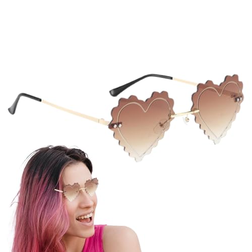 Herzförmige Sonnenbrille,Herz-Sonnenbrille, Bunte Herzbrille, Lustiges Abschlussball-Party-Zubehör, randlose herzförmige Brille mit Schnittkante für Damen und Herren von Generisch