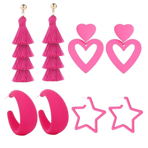 Herzohrringe für Damen | Rosa Ohrhänger Zubehör Mode Vintage Retro Tropfen 1 Set Accessoire Damen für Party Kostüm Valentinstag Mädchen von Generisch