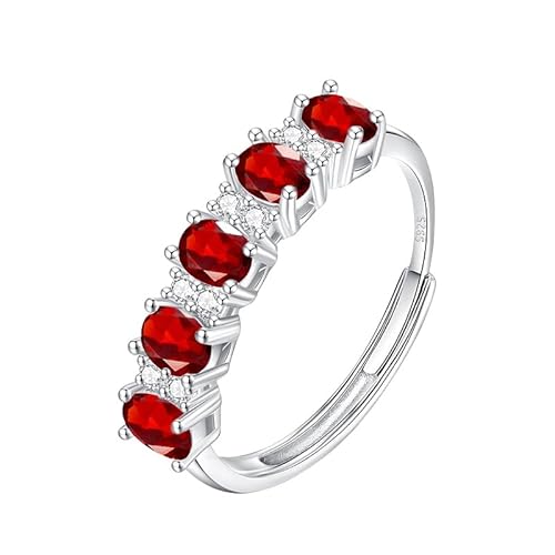 Herzringe Aus 925Er Sterlingsilber Für Damen, Natürliche Edelsteine, Stapelring, Statement, Verlobungsversprechen, Ehering Für Sie, Größenverstellbar, Rubin von Generisch