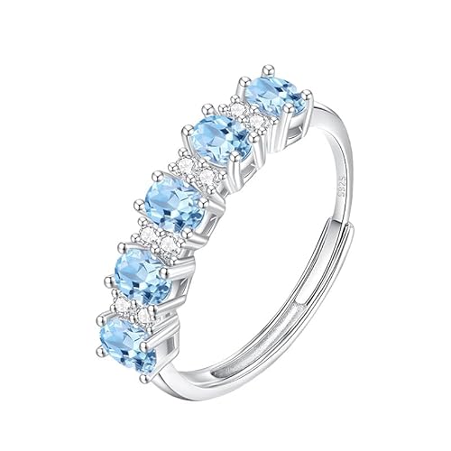 Herzringe Aus 925Er Sterlingsilber Für Damen, Natürliche Edelsteine, Stapelring, Statement, Verlobungsversprechen, Ehering Für Sie, Größenverstellbar, Topas von Generisch