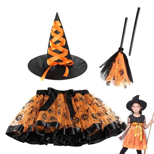 Hexen-Outfit,Halloween-Hexenkostüm für Mädchen,Cosplay-Kostüm mit Hut und Besen | Hexen-Tutu-Rock, Rollenspiel-Requisiten für Halloween Hexen-Outfit,Halloween-Hexenkostüm für Mädchen,Cosplay-Kostüm mit Hut und Besen | Hexen-Tutu-Rock, Rollenspiel-Requisiten für Halloween von Generisch