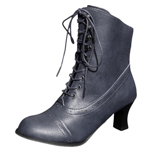 High Heel Große Größen Damenstiefel im britischen Stil Dicker Absatz Kurze Stiefel Mittelhohe Motorradstiefel Damenstiefel Stiefel Jack Damen Gefüttert (Grey, 43) von Generisch