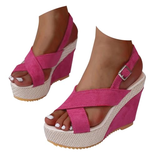 High Heel Keilsandalen für Damen, Plateau-Sandalen, Party, Hochzeit, Kreuzriemen, Schnalle, Tanzschuh, elegante Schuhe, offene Zehen- und Slingback-Schuhe, Sommer, Strand, Größe 37-40, hot pink, 39.5 High Heel Keilsandalen für Damen, Plateau-Sandalen, Party, Hochzeit, Kreuzriemen, Schnalle, Tanzschuh, elegante Schuhe, offene Zehen- und Slingback-Schuhe, Sommer, Strand, Größe 37-40, hot pink, 39.5 von Generisch